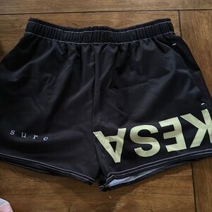 KESA - Black Shorts, Yellow Brand Font - Size L